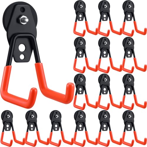 Image of Landhoow 18 Pcs Large Magnetic Hooks Heavy Duty Garage Magnet Hooks Strong Storage Utility Magnetic Hangers with Anti Slip Rubber Coating for Indoor and Outdoor Hanging (Orange)