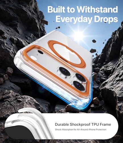 Image of for iPhone 17 Pro Case, Compatible with MagSafe, Slim Shockproof Military-Grade Rugged Protective Case with Stand, Camera Control, Comfort Grip (E-Clear Orange, iPhone 17 Pro)