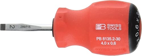 PB Swiss Herramientas SwissGrip Destornillador Stubby para tornillos ranurados/planos tamaño 2