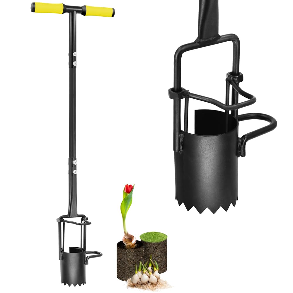 Colwelt Blumenzwiebel-Pflanzwerkzeug, Langer Griff, gezackter Boden, Blumenzwiebelpflanzer mit weichem Griff, robuster Sodenstopfer für Tulpen, Iris, Narzissen