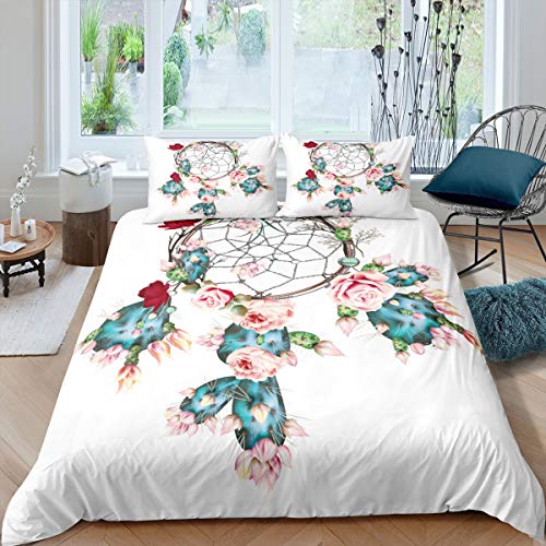 Cactus Comforter Cover Set Tropical Botanical Printed Duvet Cover Twin Size Dream Catcher