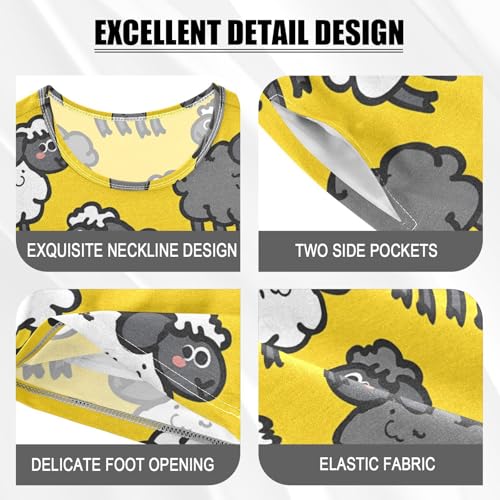 ALAZA Cartoon Sheep Yellow Pajamas Short Sleeve 2 Piece Sleepwear Top and Bottom Pajama Set Unisex4