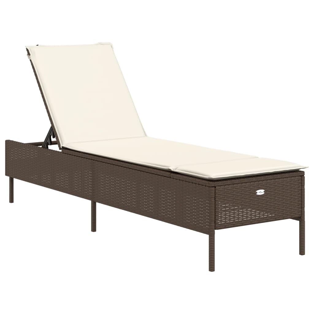 Sonnenliege mit Auflage Braun Poly Rattan Gartenliege