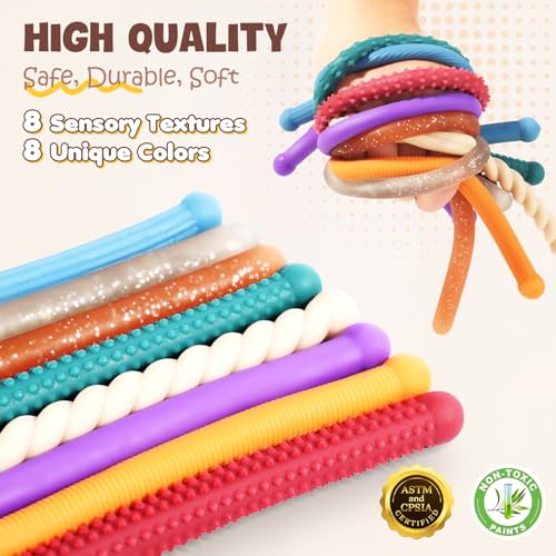Fidget Sensory Autism Toys Kids - Textured Stretchy Strings for Adults ADHD Children Stress, Flexible & Durable Quiet Fidgets for Classroom Office,Travel Toys, Gifts for Boys Girls Teens - Image 2