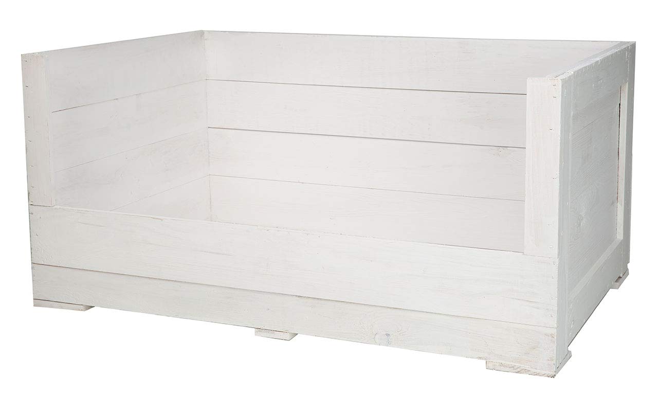 Kistenkolli Altes Land Hundebett Balu aus Holz mit Kissen 90x57x45cm Hundekorb Hundekissen Schlafplatz Vintage Hundesofa für draußen (90x57x45cm, Weiß)
