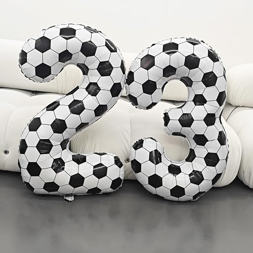 Image of Black White Soccer Number 7 Balloon 7nd Birthday Decoration 40in 7 Balloon | Helium Foil Mylar Balloon World Cup Football Sports Theme Favors for Birthday Party Anniversary Decorations Supplies