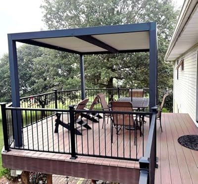 PURPLE LEAF Louvered Pergola 10' x 12' Outdoor Aluminum Pergola with Hidden Drainage System and White Adjustable Sun Shade Roof Patio Hardtop Small Pergolas with Light for Porch Patio Garden