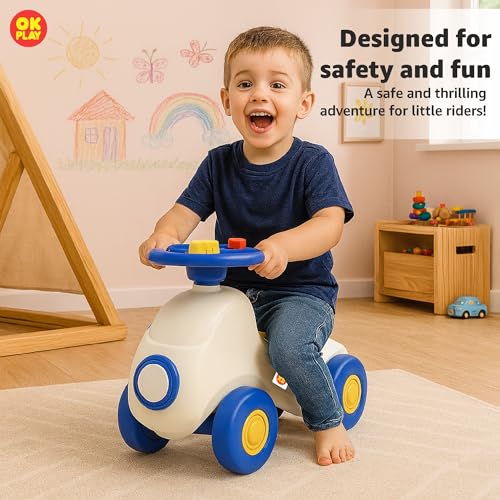 Image of OK PLAY 3-in-1 Ride-On Car for Kids | Rocker, Ride & Balance Board | Push Ride-On with Steering & Horn | Convertible Indoor Outdoor Toy | 18+ Months (Multicolor)