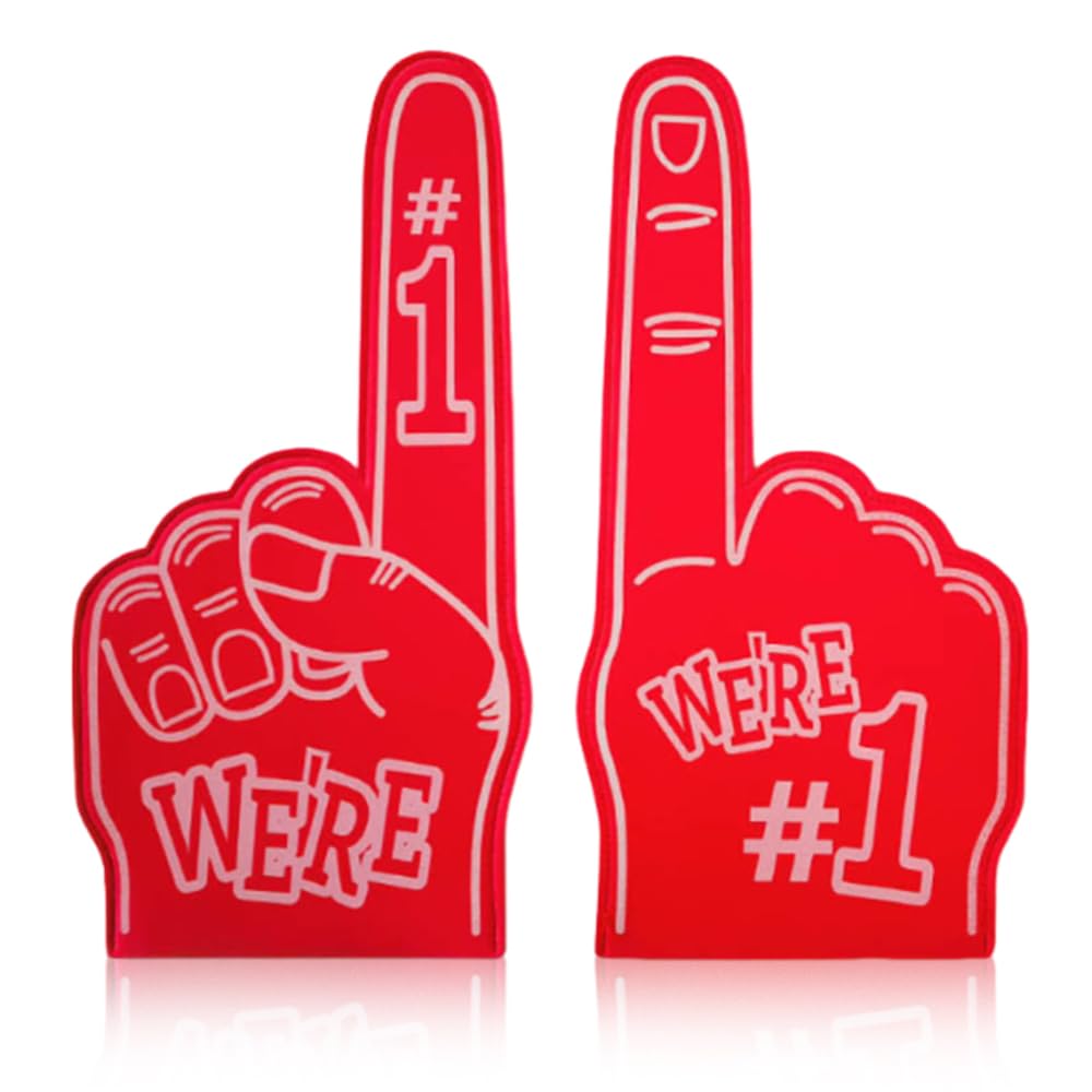 AKSIQIOL 2-Pack Foam Finger Pointers β Giant Red Foam Hands, #1 Fan Gloves for Sports Cheering & Party Fun