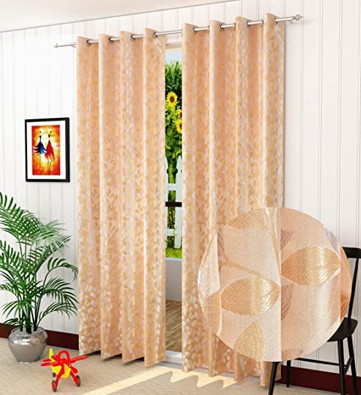 Image of Purav Light Jacquard Curtains Set of 3 Piece 5 Feet Long for Window & Living /Bedroom, Room Darkening Jute Polyester Weaved Parda, 3PC (Window - 5 Feet,Cream)