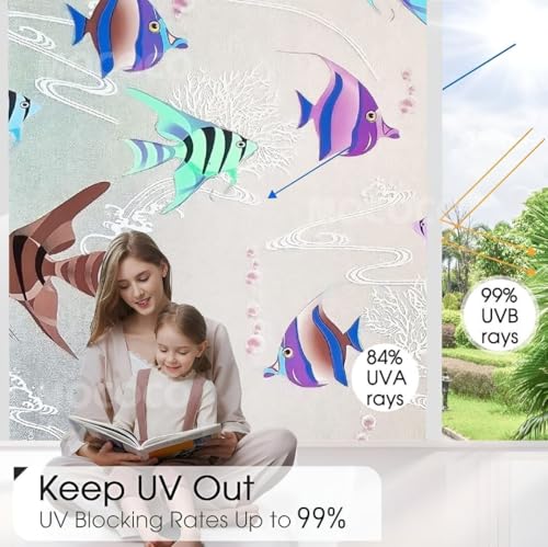 Image of MOCOCO Premium Vinyl Privacy Stained Window Glass Sticker (24x84 Inch) - Self-Adhesive Decorative Film Opaque Sheet Tint Wallpaper for Glass Cover Window, Door, Office, Home.| Anti-UV. Aquarium Fish