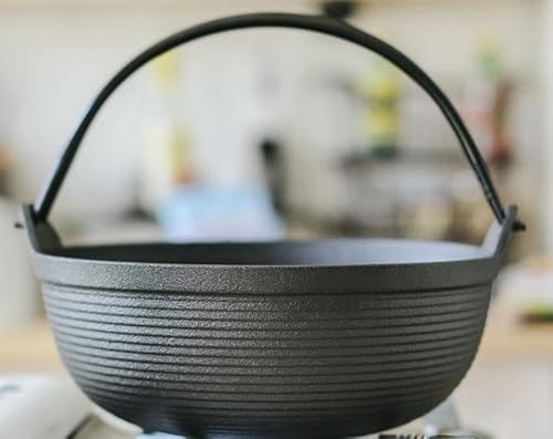 JoyeeLii 4サイズの日本製すき焼き鍋、鋳鉄製、しゃぶしゃぶ、すき焼き、鉄鍋、木製の蓋とハンドルが付いた鍋、キャンプ用、調理鍋、シチュー鍋、スープ鍋 (ブラック,19cmシチューポット(片手)+蓋)