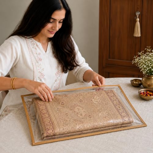 Image of Multiutility Non-Woven Saree Cover Bag Set of 12 with Transparent Window & Zipper | Wardrobe Organizer for Sarees, Lehengas, Dresses & Ethnic Wear | Beige