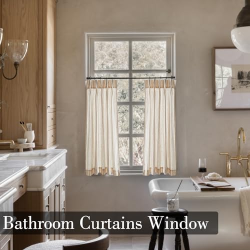 LIMON HOME Beige Striped Linen Kitchen Curtains 36" W x 36" L Pinch Pleat Cafe Curtains 1 Panels by LIMON HOME - Used condition - Image 6
