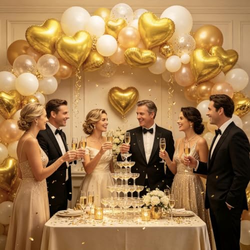 Image of 36 Pcs Gold Heart Balloons,18 Inch Heart Foil Balloons Valentine Balloon for Wedding Engagement Party Valentine Day Decorations