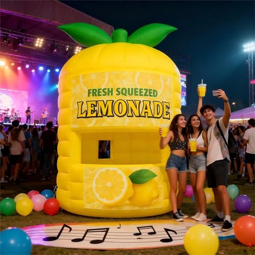 Inflatable Lemonade Stand Portable Lemonade Booth with Bright Yellow Colors, Easy Setup, Fun Outdoor Party Decoration, Backyard, Birthday & Carnival Use
