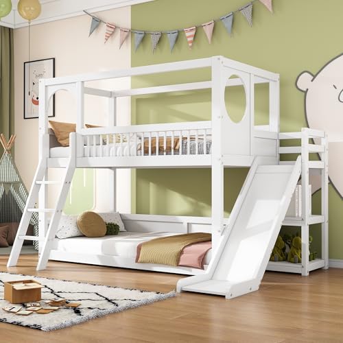 Merax Etagenbett 90x200cm mit Rutsche, Kinderbett mit Regal & Sicherheitsleiter, Hochbett mit Stauraum, für Jungen, Mädchen, Weiß (Ohne Matratze) Merax Etagenbett 90x200cm mit Rutsche, Kinderbett mit Regal & Sicherheitsleiter, Hochbett mit Stauraum, für Jungen, Mädchen, Weiß (Ohne Matratze)