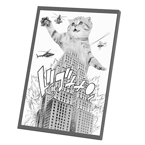 Tableau chaton gratte-ciel 60x85 cm affiche art surréalisme