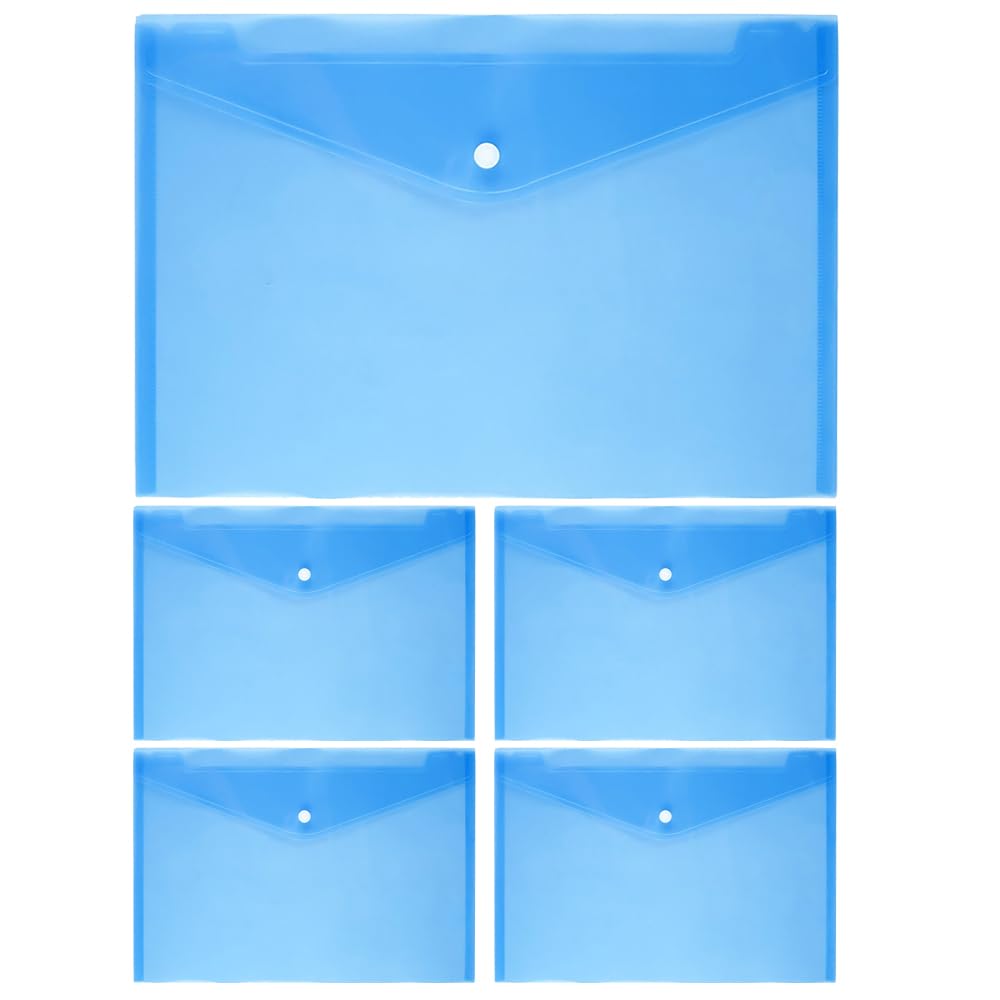 Van Der Linn A4 Plastic Wallet Clear Durable Document Sleeves Paper Organizer (Blue (5PCS))