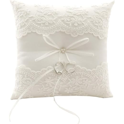 BETAULIFE Lace Wedding Ring Pillow 26 Inch