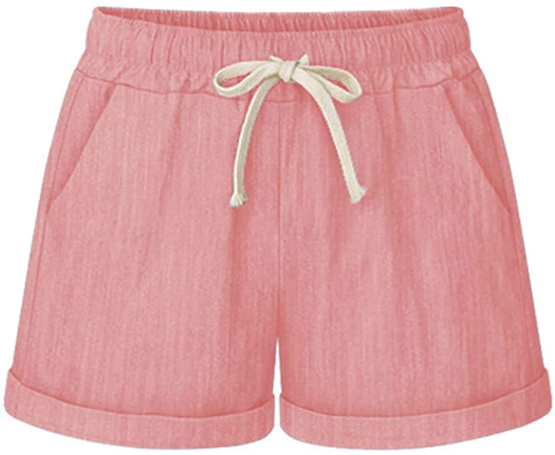 Women's Summer Casual Drawstring Waisted Linen Clothing Shorts