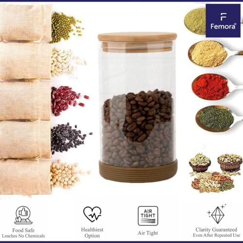Image of Femora Borosilicate Glass Jars 1000ml Set of 2 | Wooden Airtight Lid | Silicon Base | BPA Free & Food Grade | Scratch Resistant | 1 Year Lid Warranty | For Cookies, Snacks, Spices | Transparent