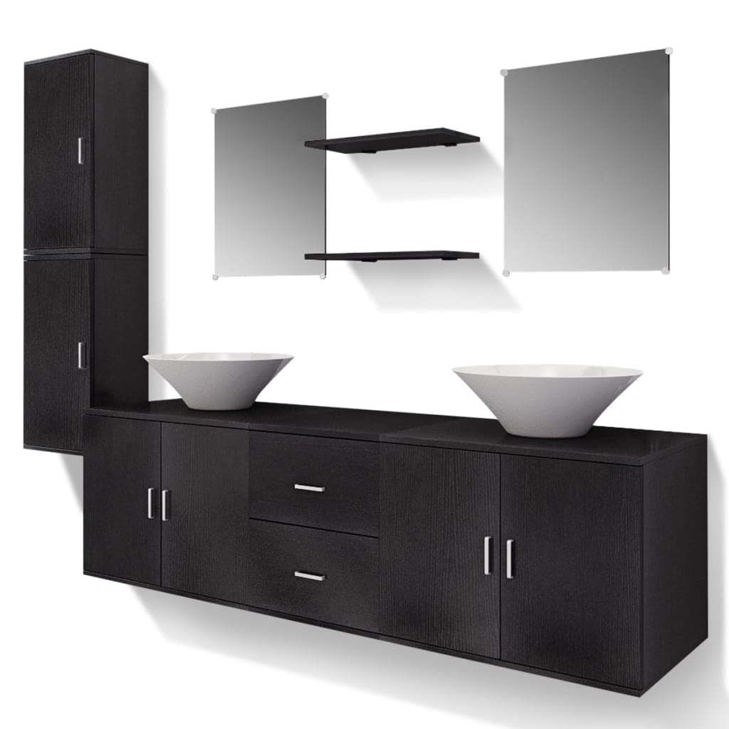 vidaXL Ensemble 9 pcs de mobilier Meuble de Salle de Bain et lavabo Vasque Noir
