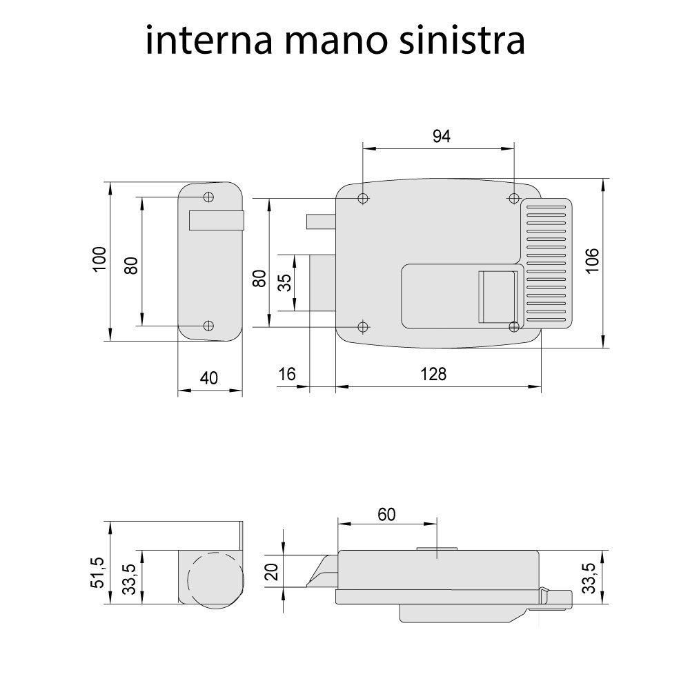 CISA 111610602, Serratura Elettrica da Applicare, 12V, Verniciato Grigio Alluminio, Entrata 60, Mano Sinistra, Cilindro standard
