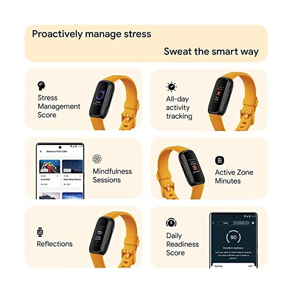 Fitbit Inspire 3 Health & Fitness Activity Tracker (Morning Glow) with Workout Intensity, Sleep Tracking, 2 Sizes Bands, 3.3foot Charging Cable, Wall Adapter, Screen Protectors & PremGear Cloth - Image 4
