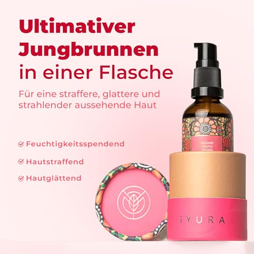 iYURA Yauvari Youth Spring | Vegane Gesichtsöl für trockene, alternde Haut | Hals-Gesichts-Dekolleté-Serum mit schwarzen Urdbohnen | Reduziert das Erscheinungsbild von feinen Linien und Falten | 30ml