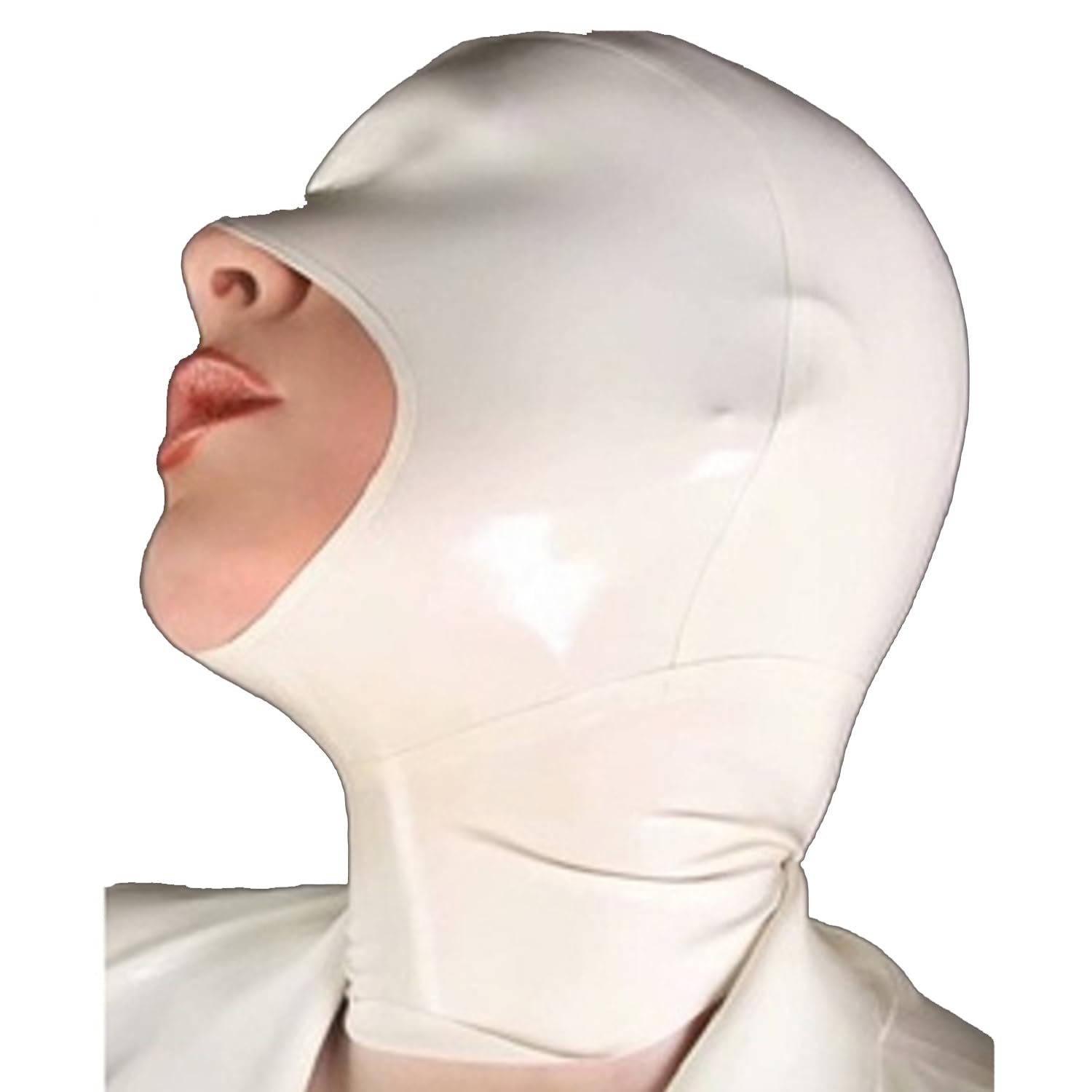 WXLPCGO Sexy Latex Hood Unisex Rubber Mask Back Zipper Handmade Show Your Mouth Halloween Role Play Sensory Play(Size:L-68CM)
