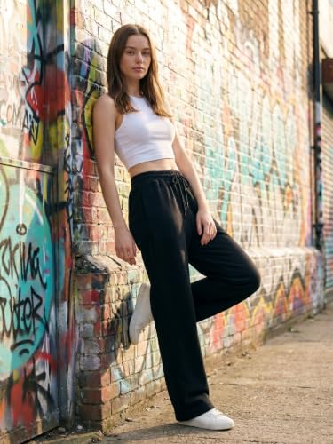 Image of BLINKIN Women's Wide Leg Track Pants | High Waist Cotton Lowers with Side Pockets | Full Length Activewear for Gym, Yoga, Workout & Dance (trk-519)