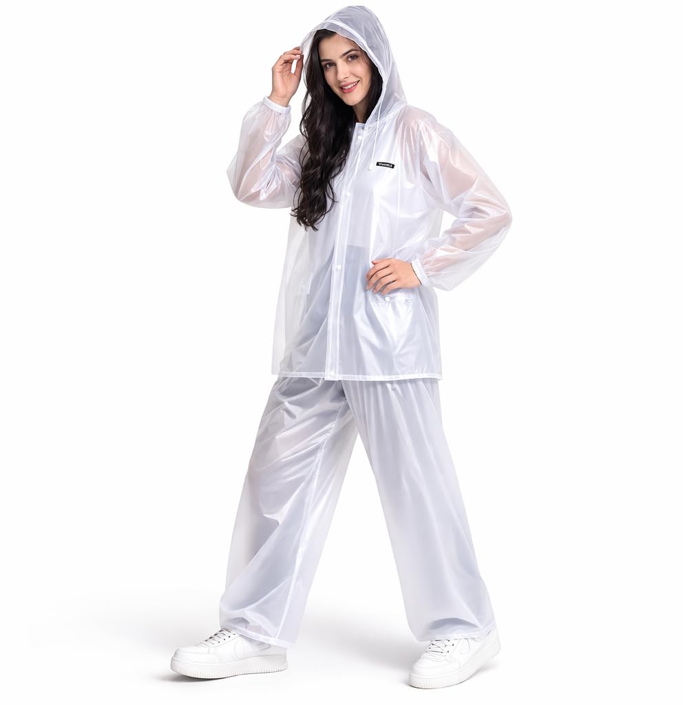 XXL Raincoat Set White | Heavy Duty PVC Rain Suit | Hooded Waterproof Jacket & Pant | Bike Riding Travel Rain Wear-image-49