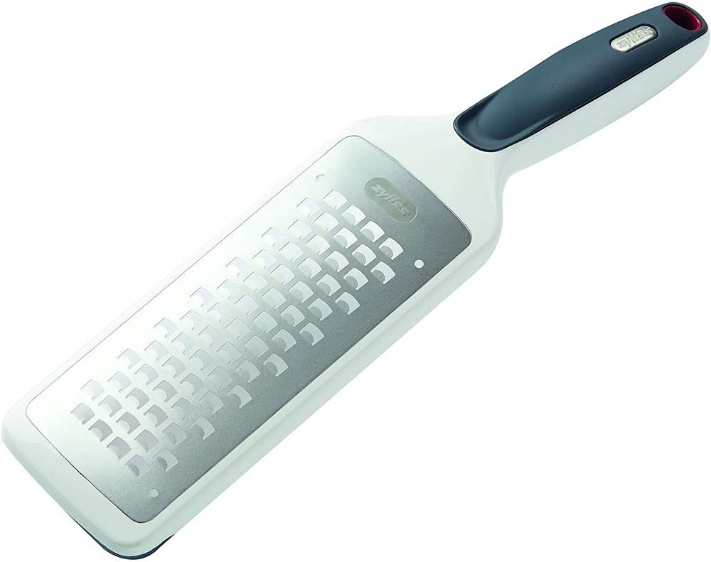 ZylissE900034 Coarse Grater with Handle, Stainless Steel/Plastic, White, Grating Cheese/Garlic/Lemon Zester/Nutmeg/Parmesan/Ginger/Vegetable/Carrot/Chocolate, Dishwasher Safe