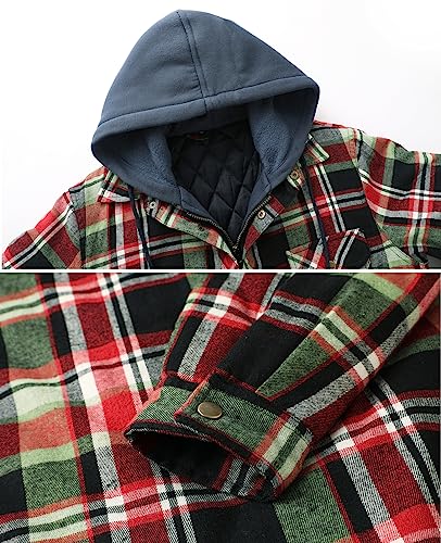 Image of ZENTHACE Men's Quilted Lined Hooded Plaid Jacket,Zipper & Snap Closure
