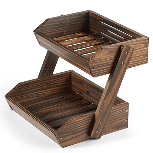 NAGAWOOD Large Capacity 2-Tier Wooden Fruit Basket, Durable Acacia Wood, 10.5