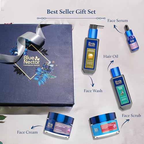 Image of Blue Nectar Bestsellers Gift Set for Women & Men | Natural Skincare Diwali Gift Box, Suitable for Birthday, Anniversary & Special Occasions | Kumkumadi Saffron Products for All Skin Types | Pack of 5