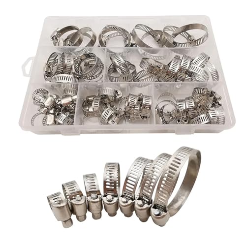 BREAKA 60Pcs/Box Multi Size 8mm-38mm Stainless Steel Hoop Clamps Hose Clamp Stainless Steel Set Automotive Pipes Clip Fixed Tool