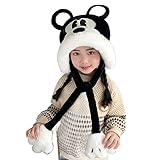 MEGAHERZ Bonnet Enfant Petit Lapin Bonnet Peluche écharpe Bonnet Tout en Un Homme et Femme avec Le même Type de Protection d'oreille Bonnet Coupe-Vent (Riz Noir)