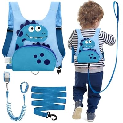 Dr.meter Kinderleine Mochila Antipérdida con Correa Giratoria de 1 2 m 360° para Niños 3 en 1 Diseño de Dinosaurio con Candado para Niños Equipo de Seguridad para Exteriores Azul