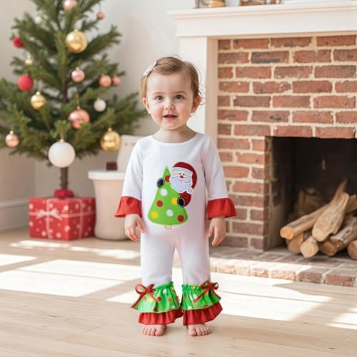 FIOMVA My First Christmas Baby Girl Clothes Santa Claus Long Sleeve Romper Ruffle Overall Jumpsuit One Piece Santa Outfit2