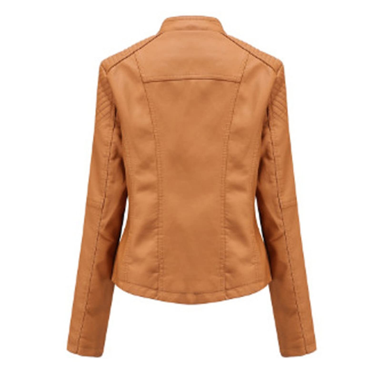 Generisch Damen Lederjacke Schlank Kurz Kunstleder Kapuze Jacket Reißverschluss Motorrad Jacke für Frühling und Herbst Bomberjacke Damen Winter Lederjacke Damen Braun Echtleder Retro