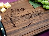 Straga Personalized Cutting Boards | Handmade Wood Engraved Charcuterie | Custom Wedding, Marriage Anniversary, Housewarming Gift for Couples and Newlyweds (Feather Design No.403)