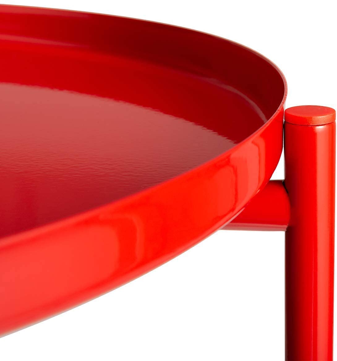 INDIAN DECOR 44117 Tray Metal End Table, Sofa Table Small Round Side Tables, Anti-Rust and Waterproof Outdoor & Indoor Snack Table, Accent Coffee Table,(H) 20.28" x(D) 16.38", Red 1