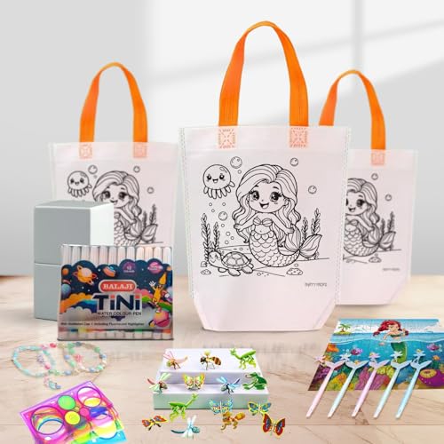Image of Party Propz Birthday Return Gifts for Kids - 70Pcs for 10 Guest | Mermaid Theme Party Favors Pack | Return Gifts for Kids Age 6-8 | Stationery Set