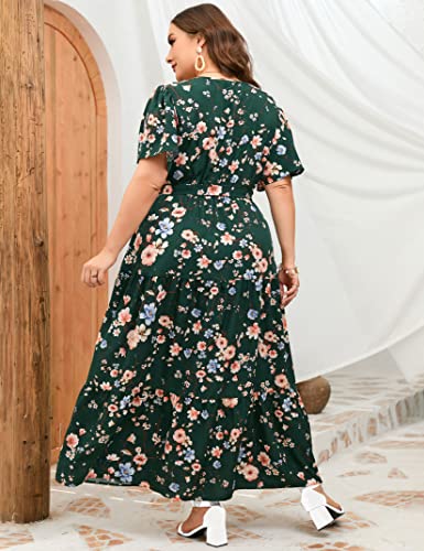 Image of ShopWonder Womens Plus Size V Neck Wrap Maxi Dress High Waist Ruffle Summer Casual Dress with Belt