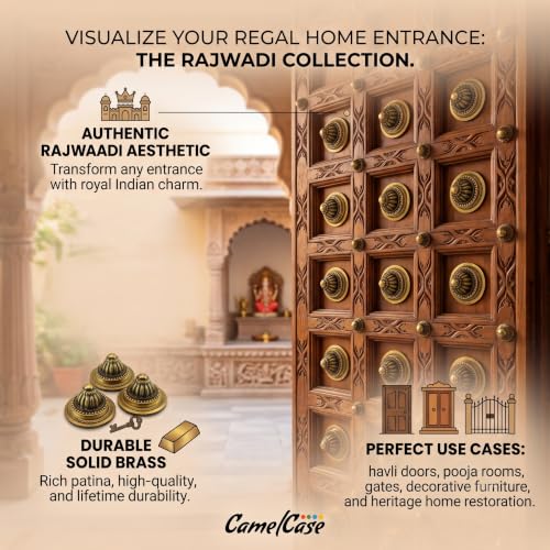Image of CamelCase Rajwadi Brass dooms for Main Door and Pooja Room (38.1mm / 1.5 Inch) | Antique Finish Solid Brass Decorative Door Domes for Traditional Wooden Gates & Home Decor | Pack of 4