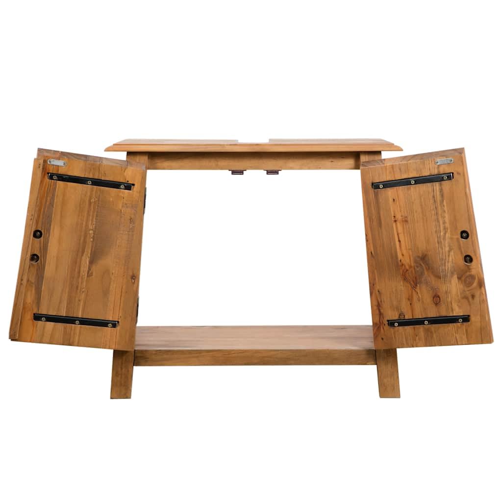 Zestaw mebli łazienkowych z litego drewna sosnowego z szafką pod umywalkę i lustrem, 70 x 32 x 63 cm, zestaw mebli łazienkowych w stylu vintage, zajmuje mało miejsca, z miejscem do