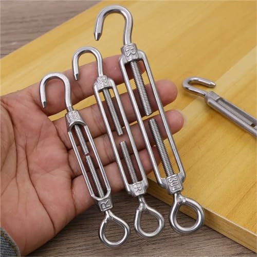 Juego de 20 tensores de cable con gancho y ojal en acero inoxidable para tensión ajustable de cuerdas y cables de jardín miniatura 3