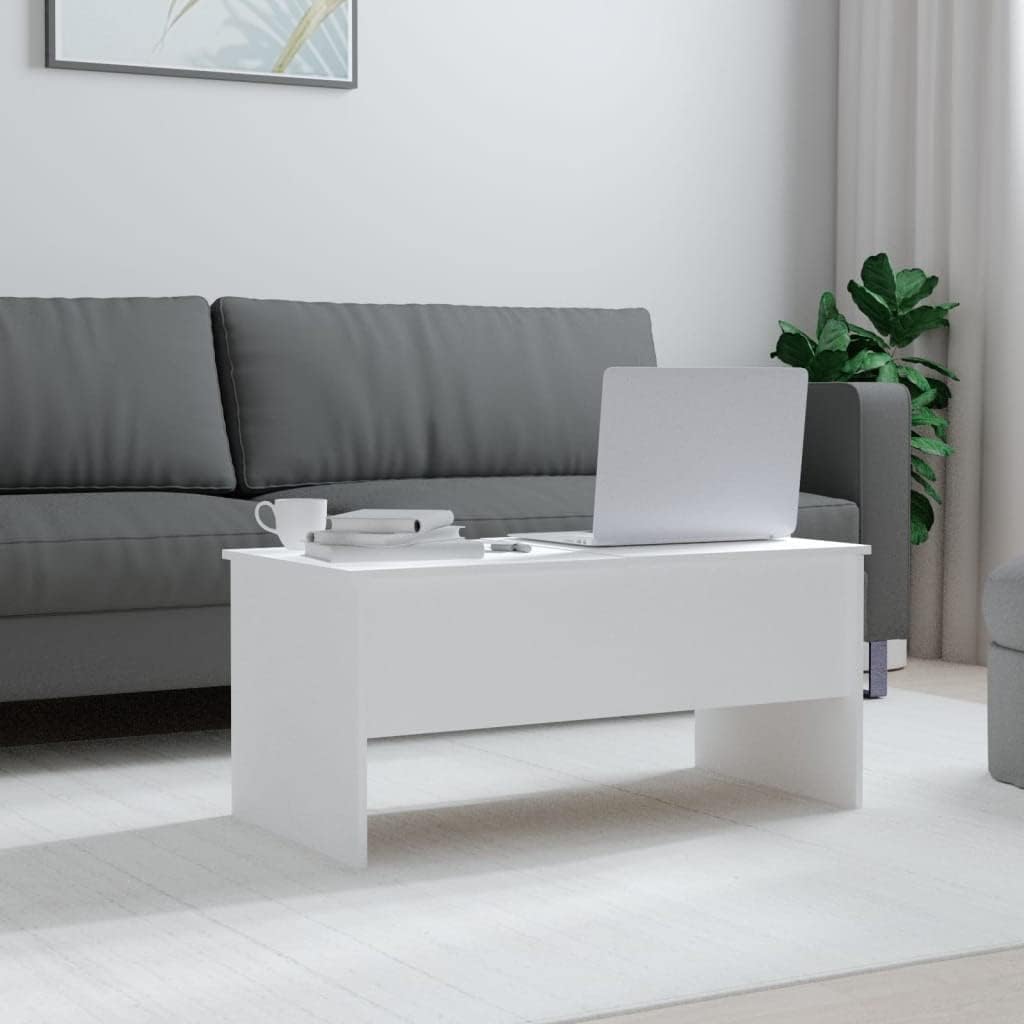 vidaXL Coffee Table, Lift Top End Table with Hidden Compartment, Accent Sofa Table for Living Room Bedroom, Modern Style, White Engineered Wood